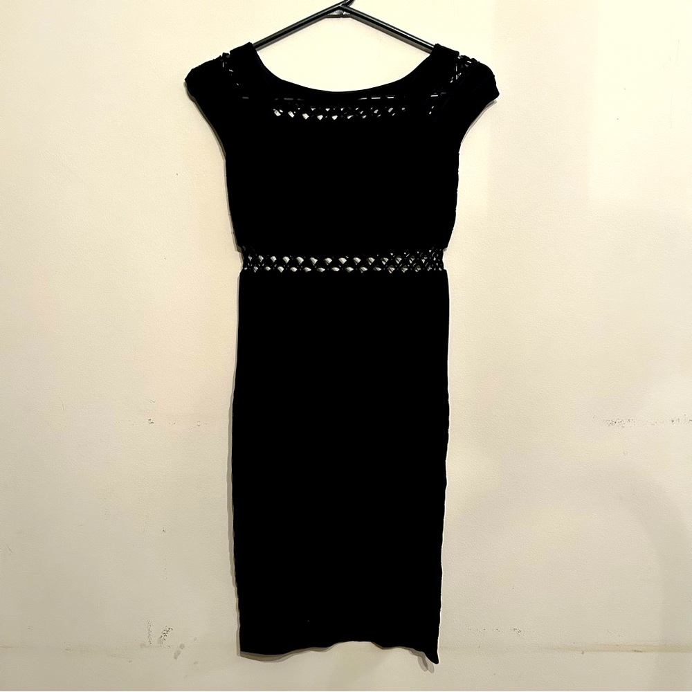 Black bodycon pencil perforated bandeau fitted dress